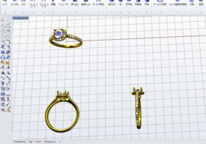 K18ゴールド × クッションカット風ヘイロー婚約指輪_リフォームジュエリー_天白区_アートジュエリー緑